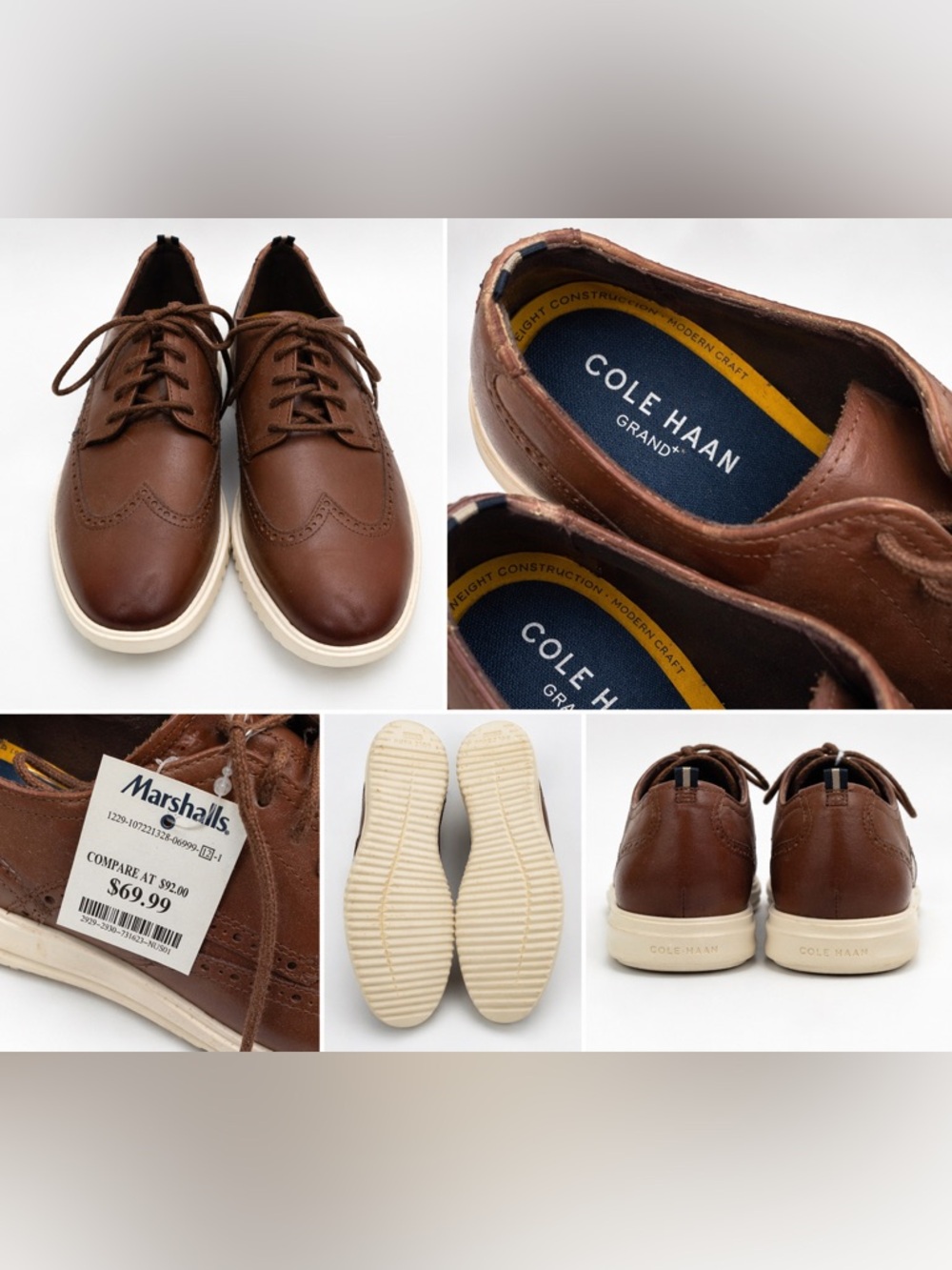 Marshalls Brown Leather Oxford-Style Sneakers with White Sole